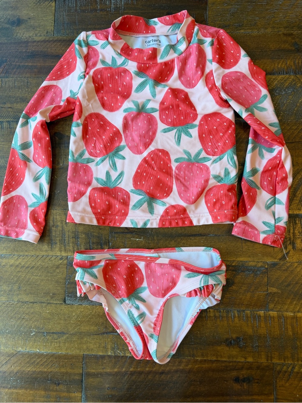 Carter's Red Strawberry Print Long Sleeve Rash Guard Swim Set